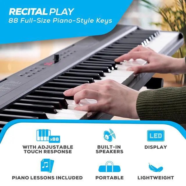 Alt view image 2 of 7 - 88 Key Keyboard Piano with 480 Sounds, Speakers, USB MIDI, Carry-Bag, Stand, Headphones, Pedal and Piano Lessons for Beginners