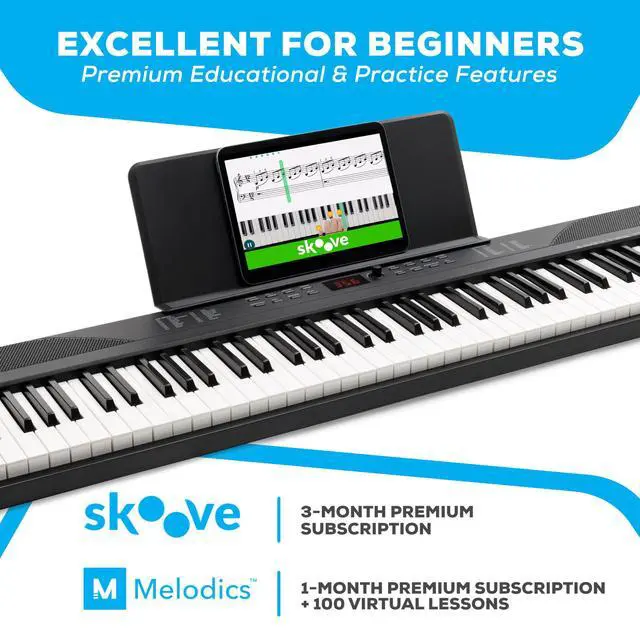 Alt view image 3 of 7 - 88 Key Keyboard Piano with 480 Sounds, Speakers, USB MIDI, Carry-Bag, Stand, Headphones, Pedal and Piano Lessons for Beginners