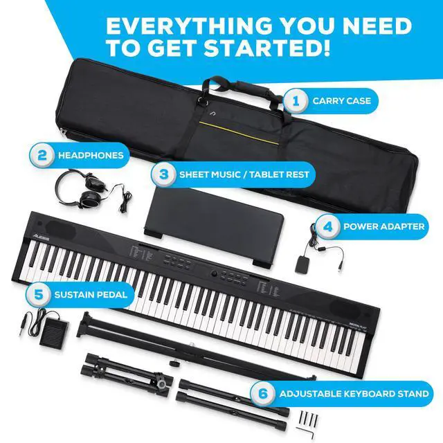Alt view image 6 of 7 - 88 Key Keyboard Piano with 480 Sounds, Speakers, USB MIDI, Carry-Bag, Stand, Headphones, Pedal and Piano Lessons for Beginners