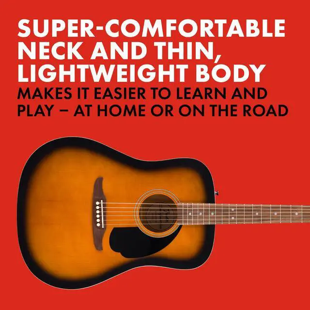Alt view image 3 of 6 - California Debut Redondo Series Beginner Acoustic Guitar, Sunburst | California Series, beginner acoustic guitar for adults, sunburst finish, under $300, easy playability