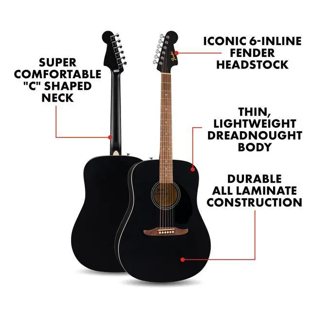 Alt view image 2 of 6 - California Debut Redondo Series Beginner Acoustic Guitar, Black | Acoustic guitar for beginners adults, slim neck, starter-friendly, under $300, vs Yamaha