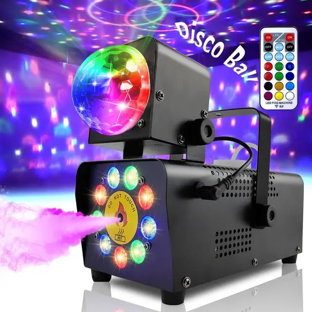 Alt view image 2 of 7 - Fog Machine with Disco Lights, 16 Colorful LED Smoke Machine, Wireless Remote Control for Indoor Outdoor Parties, Stage, DJ, Halloween & Events