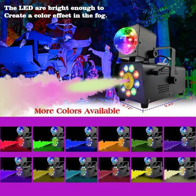 Alt view image 3 of 7 - Fog Machine with Disco Lights, 16 Colorful LED Smoke Machine, Wireless Remote Control for Indoor Outdoor Parties, Stage, DJ, Halloween & Events