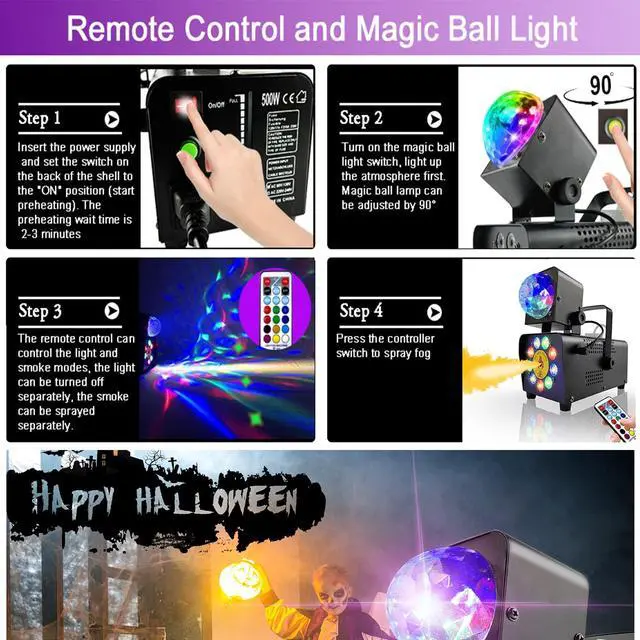 Alt view image 6 of 7 - Fog Machine with Disco Lights, 16 Colorful LED Smoke Machine, Wireless Remote Control for Indoor Outdoor Parties, Stage, DJ, Halloween & Events