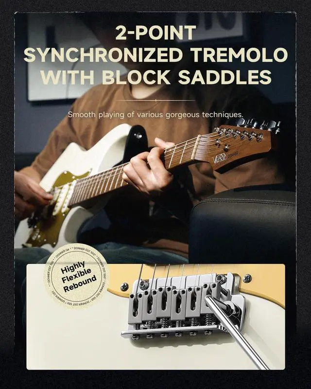 Alt view image 7 of 7 - 39 Inch Electric Guitar, DST-550 Solid Double-cut Poplar Body Electric Guitar for Intermediate & Pro Players, 7 Tone-switching Options & Tremolo Bridge, Bonus Bag, White