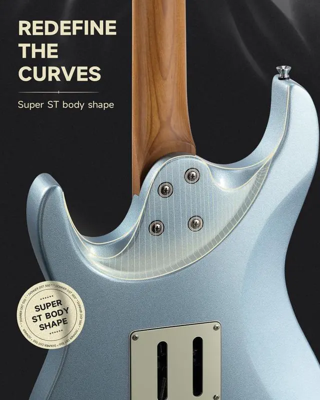 Alt view image 5 of 7 - 39 Inch Electric Guitar, DST-550 Solid Double-cut Poplar Body Electric Guitar for Intermediate & Pro Players, 7 Tone-switching Options & Tremolo Bridge, Bonus Bag, Ice Blue