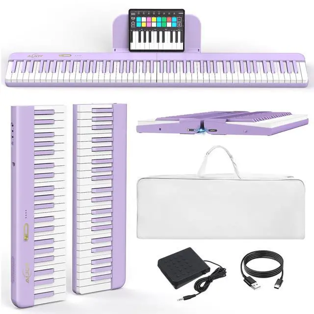 Main image of Portable Piano 88 Keys with Magnetic Connection for Beginners Girls Gifts | Purple Electric Piano Keyboard, Lightweight Keys, Sustain Pedal, Piano Bag