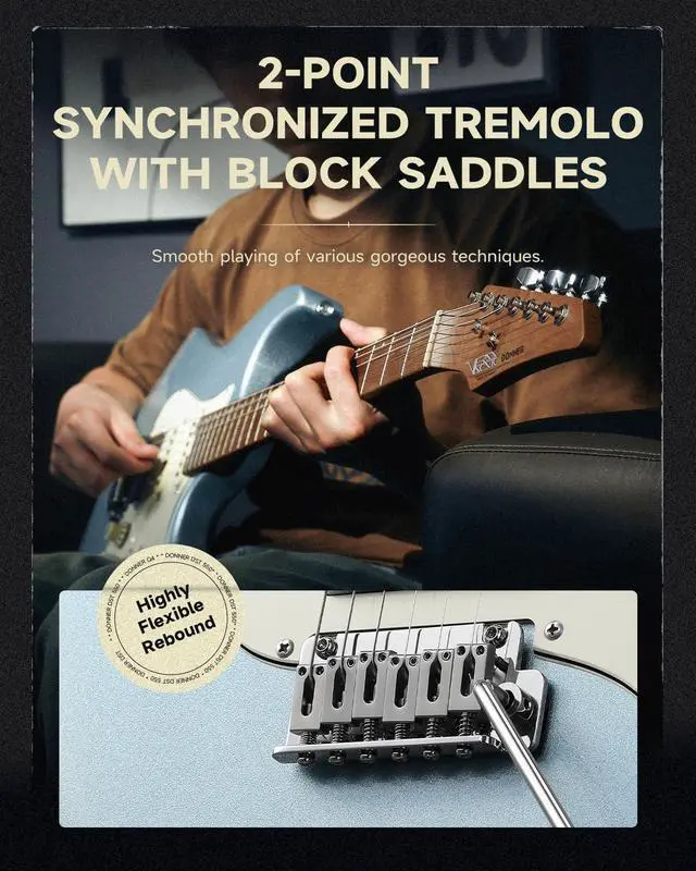 Alt view image 7 of 7 - 39 Inch Electric Guitar, DST-550 Solid Double-cut Poplar Body Electric Guitar for Intermediate & Pro Players, 7 Tone-switching Options & Tremolo Bridge, Bonus Bag, Ice Blue