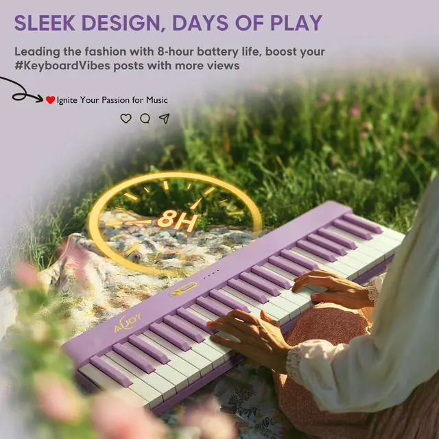Alt view image 6 of 7 - Portable Piano 88 Keys with Magnetic Connection for Beginners Girls Gifts | Purple Electric Piano Keyboard, Lightweight Keys, Sustain Pedal, Piano Bag