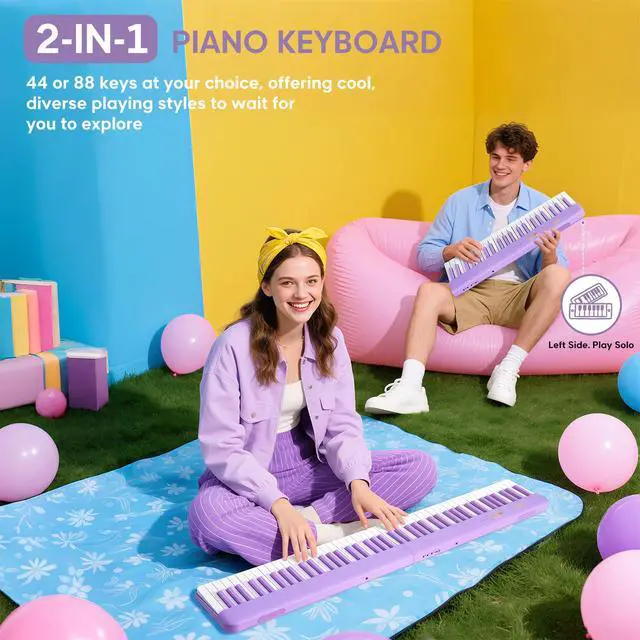Alt view image 4 of 7 - Portable Piano 88 Keys with Magnetic Connection for Beginners Girls Gifts | Purple Electric Piano Keyboard, Lightweight Keys, Sustain Pedal, Piano Bag