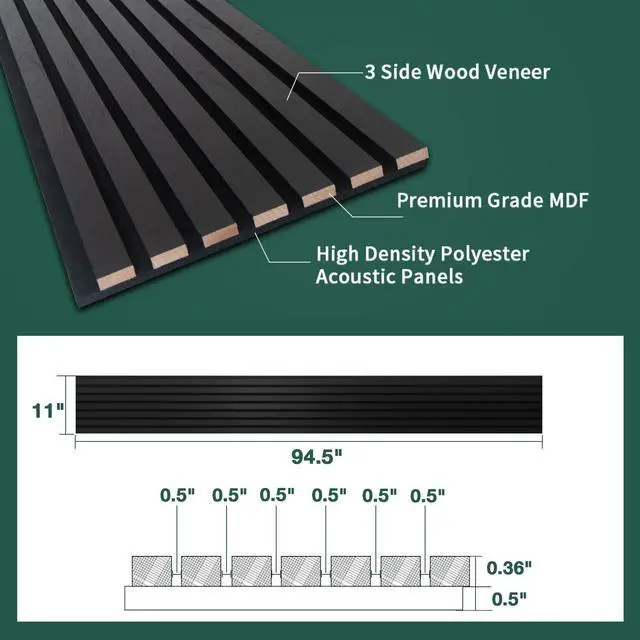 Alt view image 4 of 6 - 4 Pack Wood Panels for Wall, 94.5" x 11" Acoustic Wood Slat Wall Panel for Interior Wall Decor & Noise Reduction, Soundproof Panel & Sound Absorbing Panels - Black