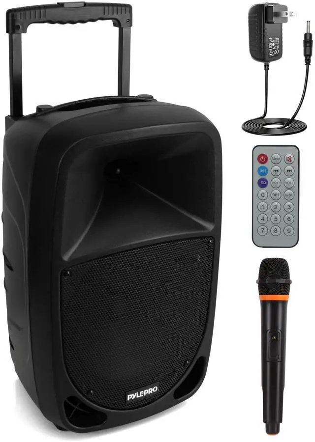 Main image of PSBT105A - 1000W Portable Bluetooth PA Speaker, 10'' Subwoofer, UHF Wireless Mic, MP3/USB/SD, Rechargeable Battery, LED Battery Indicator Lights, Black