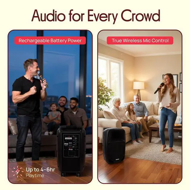 Alt view image 3 of 7 - PSBT105A - 1000W Portable Bluetooth PA Speaker, 10'' Subwoofer, UHF Wireless Mic, MP3/USB/SD, Rechargeable Battery, LED Battery Indicator Lights, Black