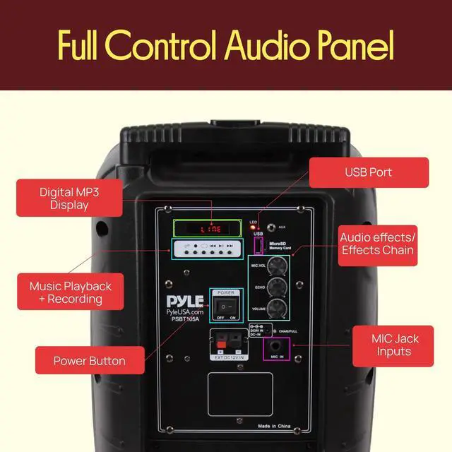 Alt view image 6 of 7 - PSBT105A - 1000W Portable Bluetooth PA Speaker, 10'' Subwoofer, UHF Wireless Mic, MP3/USB/SD, Rechargeable Battery, LED Battery Indicator Lights, Black