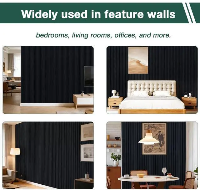 Alt view image 6 of 6 - 4 Pack Wood Panels for Wall, 94.5" x 11" Acoustic Wood Slat Wall Panel for Interior Wall Decor & Noise Reduction, Soundproof Panel & Sound Absorbing Panels - Black