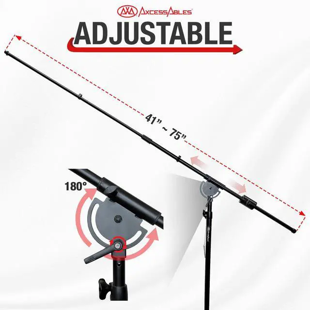 Alt view image 3 of 7 - AxcessAbles AXCMB-T Heavy Duty Microphone Boom Stand with Weighted Tripod Base | 80.5-inch Height Overhead Mic Stand | 65.5-Inch Boom Arm Stand | Shotgun Video Mic Stand | All Metal Construction