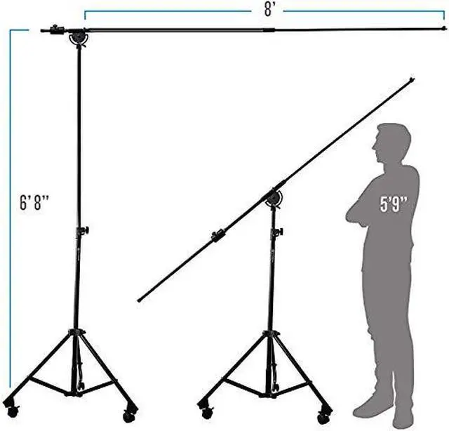 Alt view image 2 of 7 - AxcessAbles Heavy Duty Microphone Boom Stand with Weighted Tripod Base | 80-inch Height Overhead Mic Stand | 96 Inch Boom Arm Stand | Shotgun Video Mic Stand | All Metal, No Plastic Parts