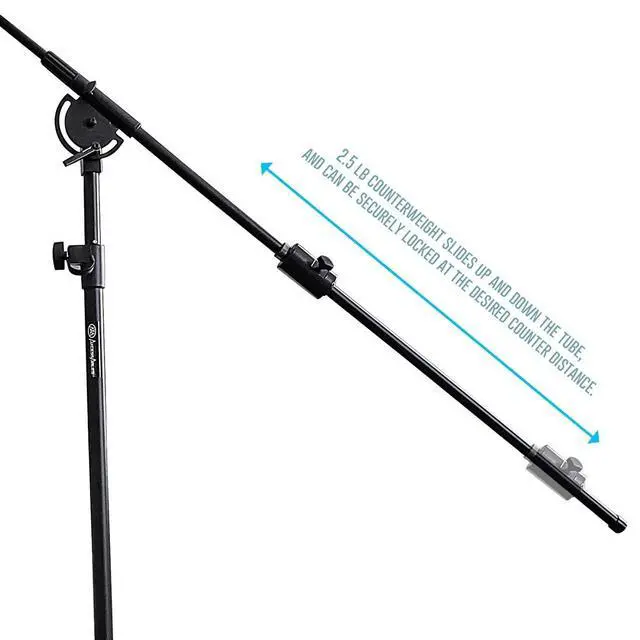 Alt view image 6 of 7 - AxcessAbles Heavy Duty Microphone Boom Stand with Weighted Tripod Base | 80-inch Height Overhead Mic Stand | 96 Inch Boom Arm Stand | Shotgun Video Mic Stand | All Metal, No Plastic Parts