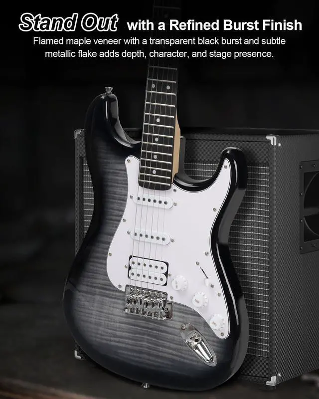 Alt view image 6 of 7 - UST-200 Beginner Electric Guitar Kit HSS Pickup, Versatile 5-Way Switch for Clean to High-Gain Tone, Full-Size ST Style Guitar for Starter & Intermediate Players, Gig Bag, Digital Tuner Black