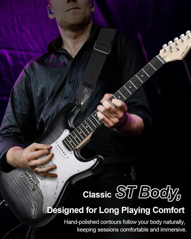 Alt view image 5 of 7 - UST-200 Beginner Electric Guitar Kit HSS Pickup, Versatile 5-Way Switch for Clean to High-Gain Tone, Full-Size ST Style Guitar for Starter & Intermediate Players, Gig Bag, Digital Tuner Black