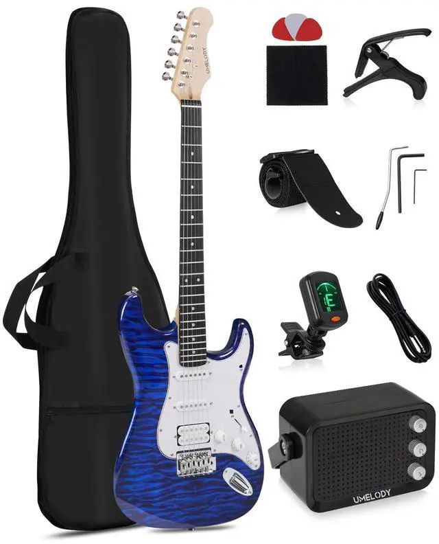 Main image of UST-200 Beginner Electric Guitar Kit HSS Pickup, Versatile 5-Way Switch for Clean to High-Gain Tone Full-Size ST Style Guitar for Starter & Intermediate Player Gig Bag Digital Tuner Blue Burst