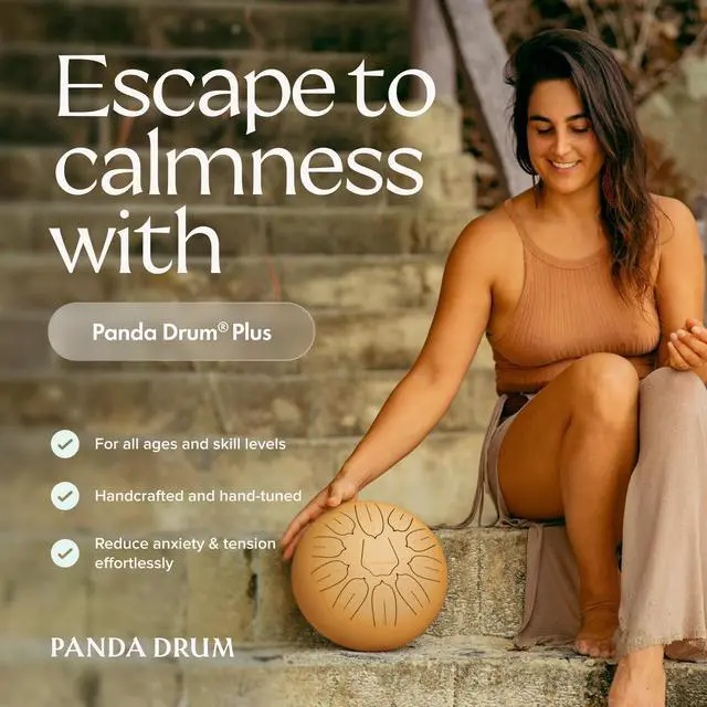 Alt view image 2 of 7 - Plus (Sandstone) | Steel Tongue Handpan with Music Book, Mallets, Carrying Bag, Finger Picks | 11 inch, 432 Hz | Rain Drum for Inside, Outside | Calming Musical Instrument for Adults, Kids