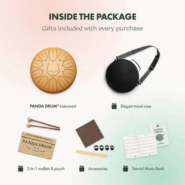 Alt view image 6 of 7 - Plus (Sandstone) | Steel Tongue Handpan with Music Book, Mallets, Carrying Bag, Finger Picks | 11 inch, 432 Hz | Rain Drum for Inside, Outside | Calming Musical Instrument for Adults, Kids