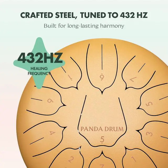 Alt view image 4 of 7 - Plus (Sandstone) | Steel Tongue Handpan with Music Book, Mallets, Carrying Bag, Finger Picks | 11 inch, 432 Hz | Rain Drum for Inside, Outside | Calming Musical Instrument for Adults, Kids