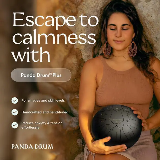 Alt view image 2 of 7 - Plus (Black) | Steel Tongue Handpan with Music Book, Mallets, Carrying Bag & Finger Picks | 11 inch, 432 Hz | Rain Drum for Inside & Outside | Calming Musical Instrument for Adults & Kids