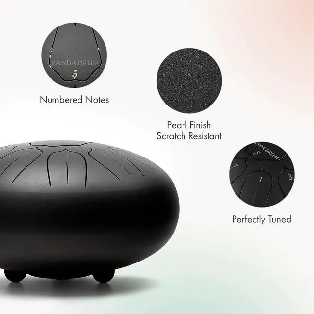 Alt view image 3 of 7 - Plus (Black) | Steel Tongue Handpan with Music Book, Mallets, Carrying Bag & Finger Picks | 11 inch, 432 Hz | Rain Drum for Inside & Outside | Calming Musical Instrument for Adults & Kids