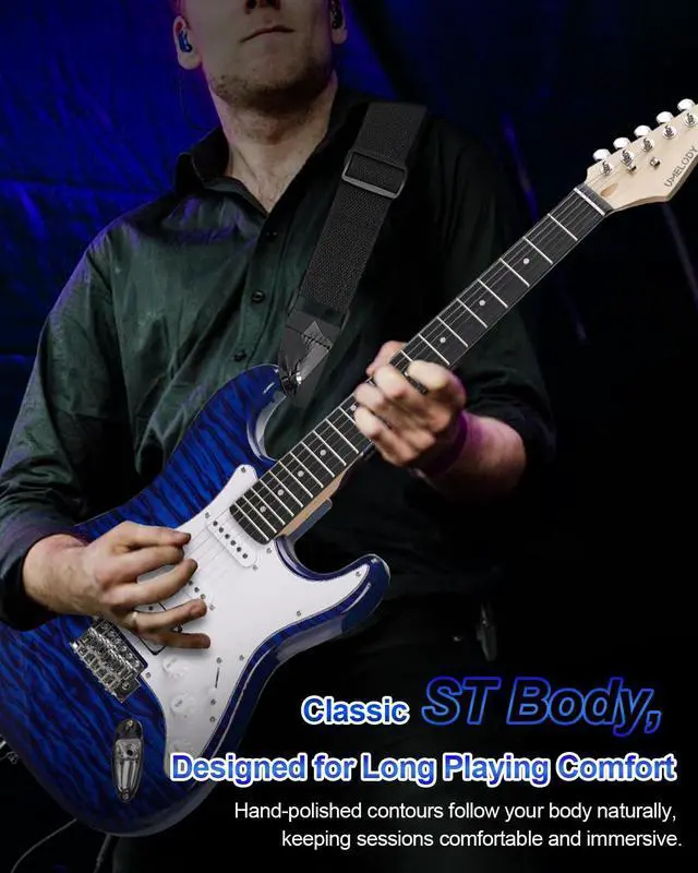Alt view image 5 of 7 - UST-200 Beginner Electric Guitar Kit HSS Pickup, Versatile 5-Way Switch for Clean to High-Gain Tone Full-Size ST Style Guitar for Starter & Intermediate Player Gig Bag Digital Tuner Blue Burst