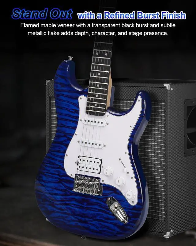 Alt view image 6 of 7 - UST-200 Beginner Electric Guitar Kit HSS Pickup, Versatile 5-Way Switch for Clean to High-Gain Tone Full-Size ST Style Guitar for Starter & Intermediate Player Gig Bag Digital Tuner Blue Burst