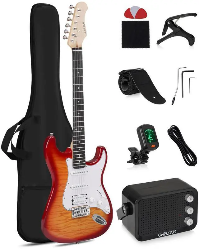 Main image of UST-200 Beginner Electric Guitar Kit HSS Pickup, Versatile 5-Way Switch for Clean to High-Gain Tone, Full-Size ST Style Guitar for Starter & Intermediate Players, Gig Bag, Digital Tuner Amber