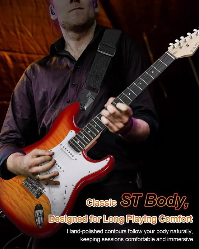 Alt view image 5 of 7 - UST-200 Beginner Electric Guitar Kit HSS Pickup, Versatile 5-Way Switch for Clean to High-Gain Tone, Full-Size ST Style Guitar for Starter & Intermediate Players, Gig Bag, Digital Tuner Amber