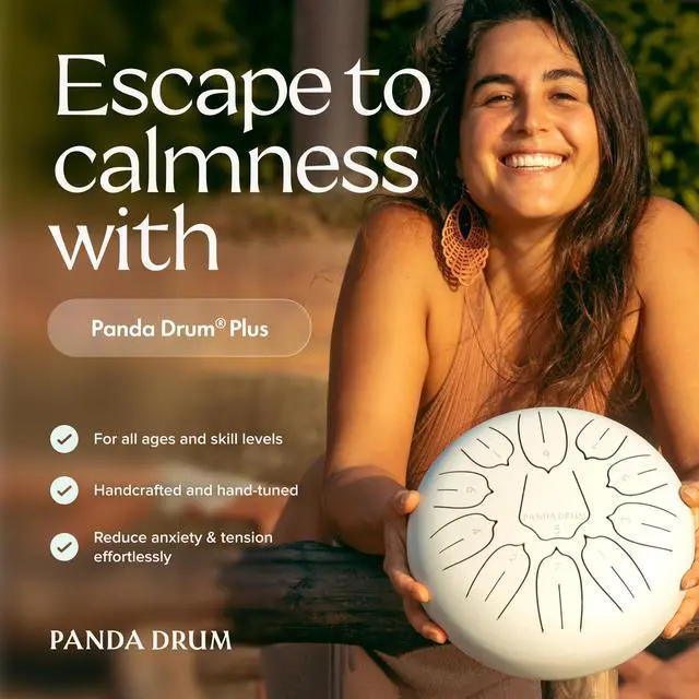 Alt view image 2 of 7 - Plus (White) | Steel Tongue Handpan with Music Book, Mallets, Carrying Bag & Finger Picks | 11 inch, 432 Hz | Rain Drum for Inside & Outside | Calming Musical Instrument for Adults & Kids