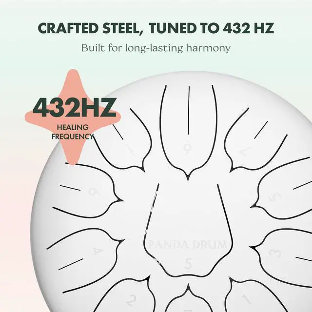 Alt view image 4 of 7 - Plus (White) | Steel Tongue Handpan with Music Book, Mallets, Carrying Bag & Finger Picks | 11 inch, 432 Hz | Rain Drum for Inside & Outside | Calming Musical Instrument for Adults & Kids