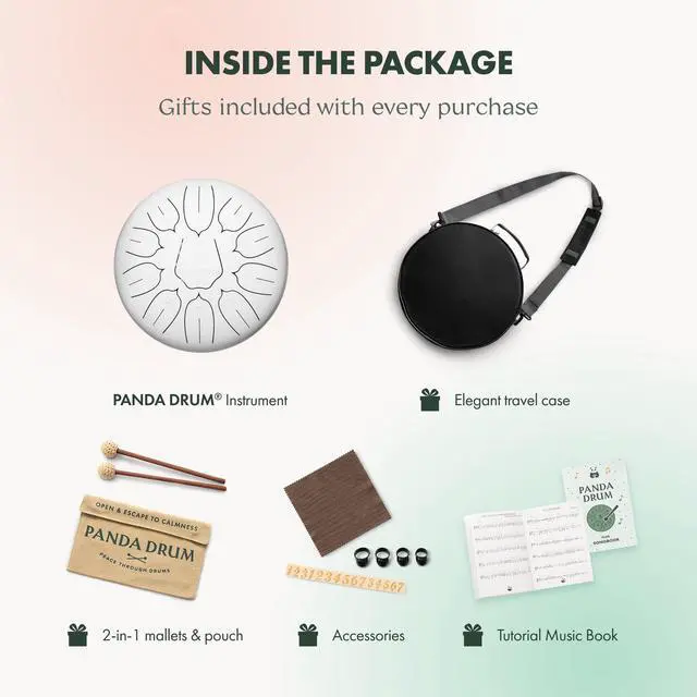 Alt view image 6 of 7 - Plus (White) | Steel Tongue Handpan with Music Book, Mallets, Carrying Bag & Finger Picks | 11 inch, 432 Hz | Rain Drum for Inside & Outside | Calming Musical Instrument for Adults & Kids
