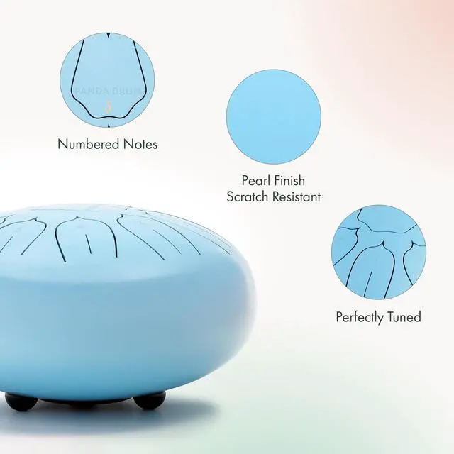 Alt view image 3 of 7 - Plus (Blue) | Steel Tongue Handpan with Music Book, Mallets, Carrying Bag & Finger Picks | 11 inch, 432 Hz | Rain Drum for Inside & Outside | Calming Musical Instrument for Adults & Kids