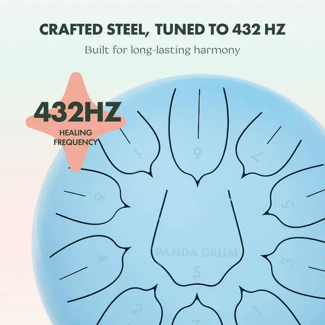 Alt view image 4 of 7 - Plus (Blue) | Steel Tongue Handpan with Music Book, Mallets, Carrying Bag & Finger Picks | 11 inch, 432 Hz | Rain Drum for Inside & Outside | Calming Musical Instrument for Adults & Kids