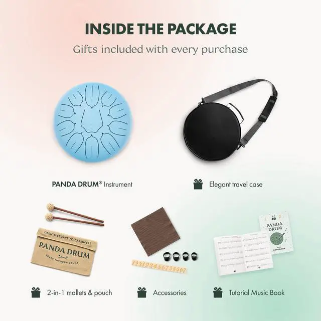 Alt view image 6 of 7 - Plus (Blue) | Steel Tongue Handpan with Music Book, Mallets, Carrying Bag & Finger Picks | 11 inch, 432 Hz | Rain Drum for Inside & Outside | Calming Musical Instrument for Adults & Kids