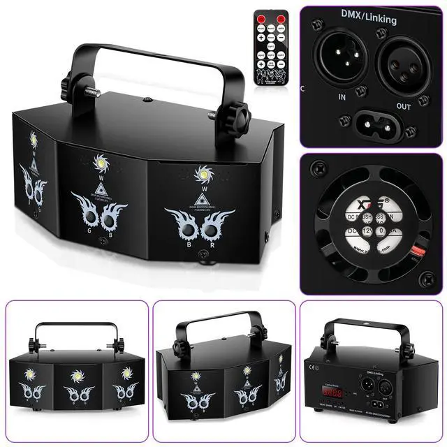 Alt view image 2 of 7 - Party Lights DJ Disco Light,9 Lens Stage Lighting Support DMX512 and Sound Activated with Remote Control Laser Lights for Parties Birthday Wedding Karaoke Bar KTV Club Stage Live Show