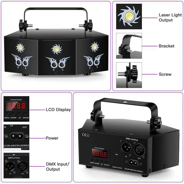 Alt view image 3 of 7 - Party Lights DJ Disco Light,9 Lens Stage Lighting Support DMX512 and Sound Activated with Remote Control Laser Lights for Parties Birthday Wedding Karaoke Bar KTV Club Stage Live Show