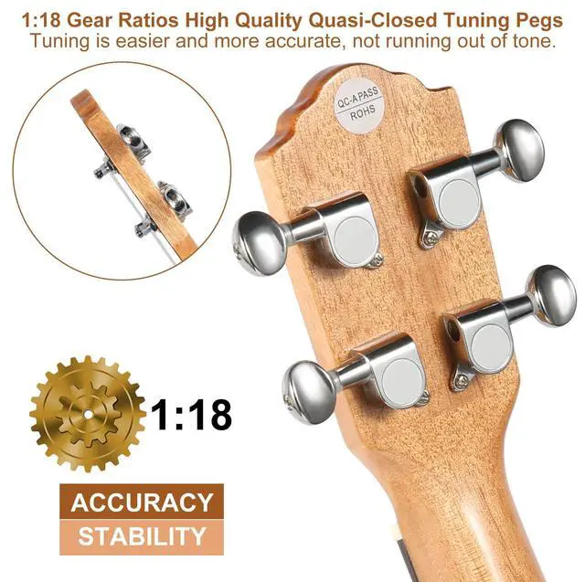 Alt view image 2 of 7 - Concert Ukulele 23 inch UKS-2, 4 Strings Ukeleles For Beginners, Sapele Hawaiian Ukele with Ukulele Case and Ukele String Set (Ziricote Glossy)