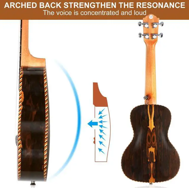 Alt view image 3 of 7 - Concert Ukulele 23 inch UKS-2, 4 Strings Ukeleles For Beginners, Sapele Hawaiian Ukele with Ukulele Case and Ukele String Set (Ziricote Glossy)