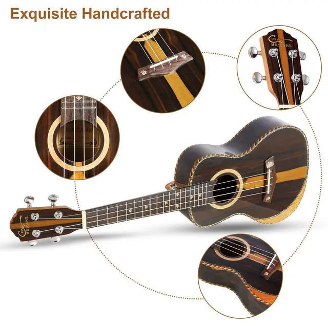 Alt view image 4 of 7 - Concert Ukulele 23 inch UKS-2, 4 Strings Ukeleles For Beginners, Sapele Hawaiian Ukele with Ukulele Case and Ukele String Set (Ziricote Glossy)