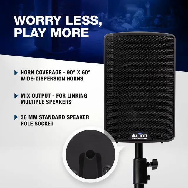 Alt view image 6 of 7 - A TX410 350W 10" Powered PA Speaker with TWS Bluetooth, 2-Channel Mixer, Monitor for Band or DJ and Musicians, Rehersals, Venues or Events