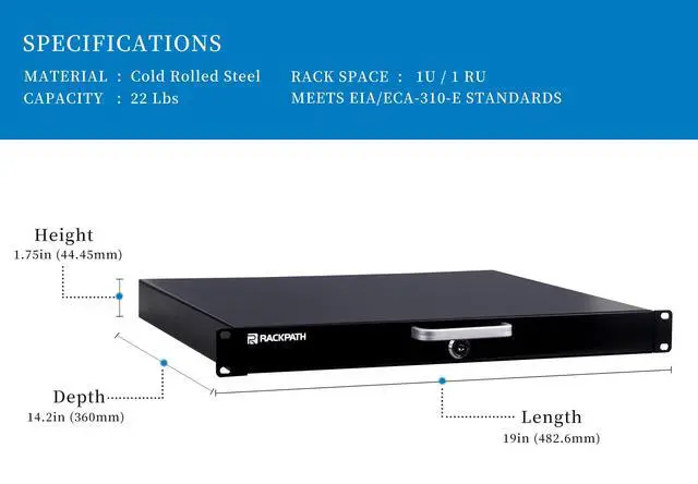 Alt view image 2 of 6 - 1U Rack Mount Drawer for 19 Inch AV/Network/DJ Equipment Racks or Cabinets with Lock and Key