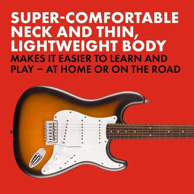 Alt view image 3 of 5 - Squier Debut Stratocaster Beginner Electric Guitar, 2-Color Sunburst | Starter electric guitar for kids and adults, free lessons included, Strat-style, under $200