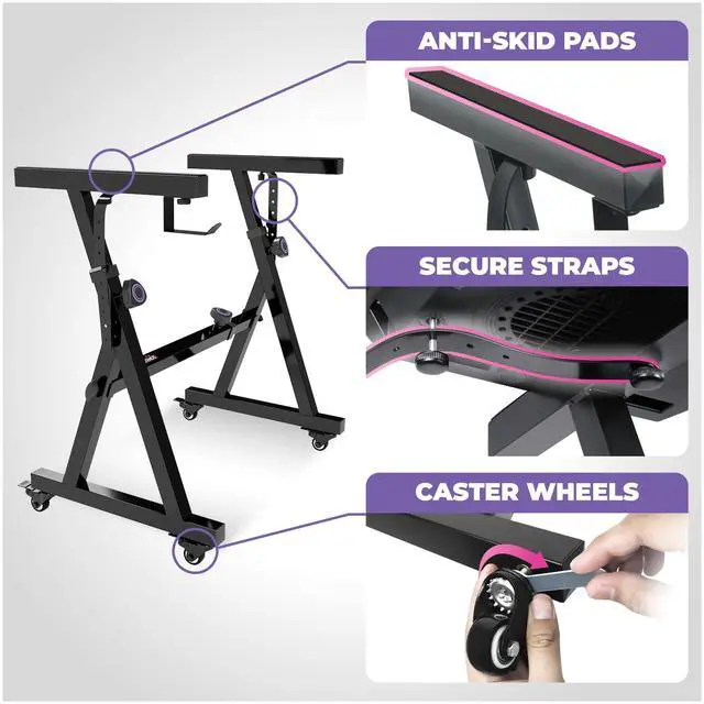 Alt view image 4 of 6 - Piano Keyboard Stand and Bench Set - Portable Heavy Duty Music Stand for 54-88 Key Electric Pianos & Adjustable Piano Bench, Stool - Sturdy Keyboard Music Accessories w/ Wheels and Seat