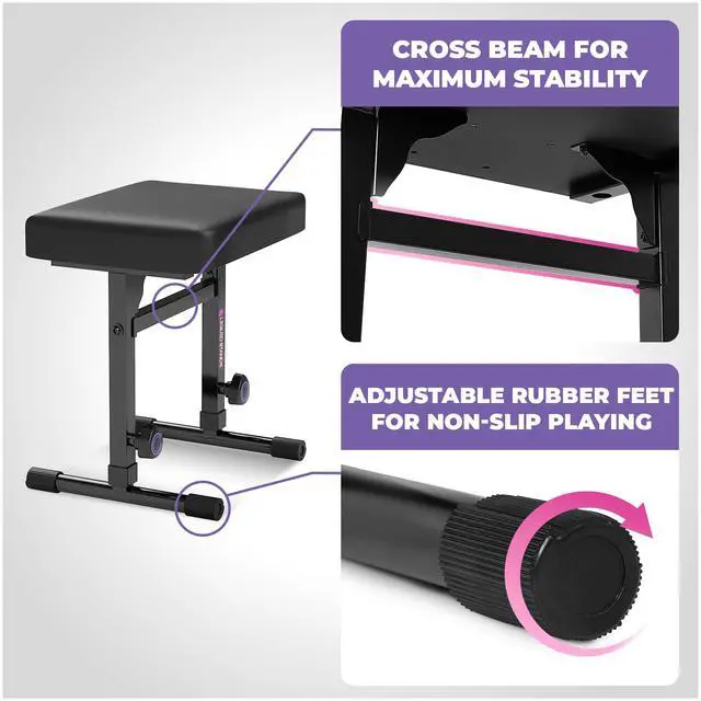 Alt view image 5 of 6 - Piano Keyboard Stand and Bench Set - Portable Heavy Duty Music Stand for 54-88 Key Electric Pianos & Adjustable Piano Bench, Stool - Sturdy Keyboard Music Accessories w/ Wheels and Seat